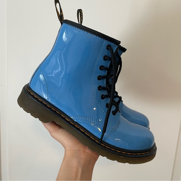 Dr. Martens Shoes - DOC MARTEN Blue Patent Leather Boots Calf sz. 5